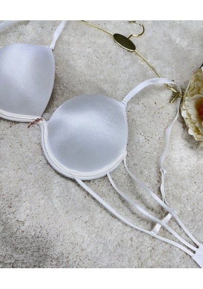 Le Jardin Valeria Biyeli Taşlı Mikro Push-up Arkası İp Detaylı Sü Beyaz