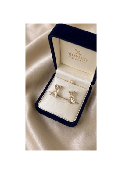Xuping 14k Gold Rengi Kuyumcu İsçiligi Modern Tasarim Tas Detay Kararmaz Kadin Halka Küpe Bej - 903788081 Bej