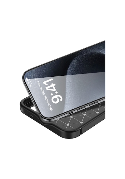Apple iPhone Uyumlu 16 Kılıf Karbon Görünümlü Silikon Kamera Korumalı Üstün Koruma Pazarplus Siyah