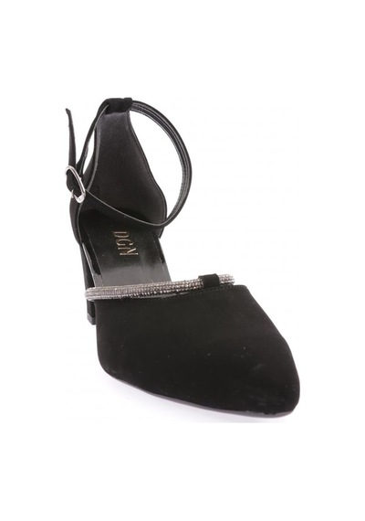 Dgn 622 Kadın Sivri Burun Silver Taşlı Topuklu Ayakkkabı 622-1217-R1700 Siyah Velvet