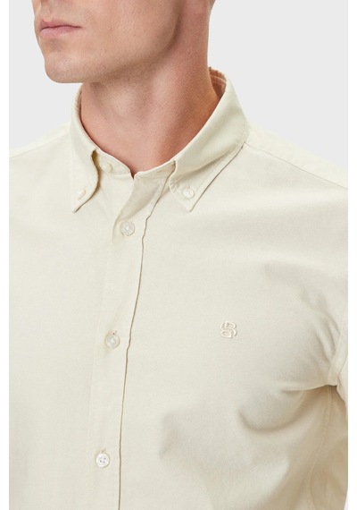 Boss Logolu % 100 Pamuk Slim Fit Düğmeli Yaka Gömlek Erkek Gömlek 50544917 131 Ekru