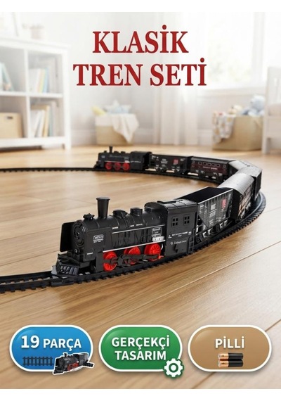 19 Parça Klasik Ekspres Tren Seti - Pilli Oyuncak Eğitici Eğlenceli Tren Ve Ray Seti