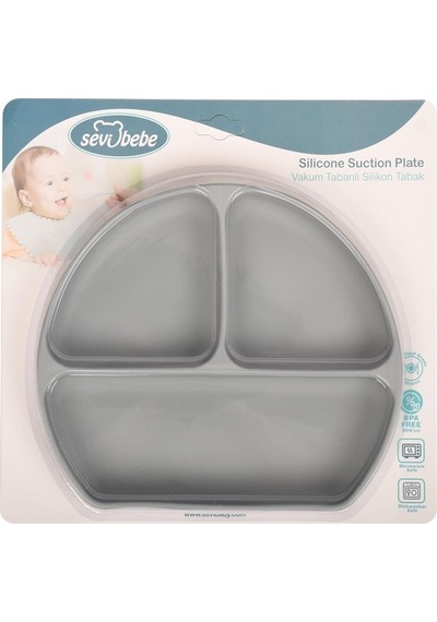 Sevi Bebe Gri Vakum Tabanlı Silikon Tabak Mommyslab Mağaza