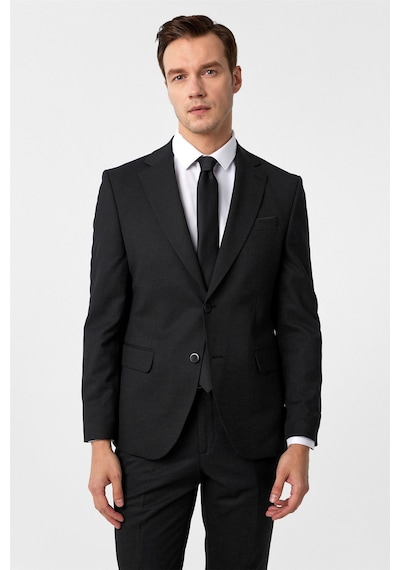 Süvari Siyah Slim Fit Desenli Mono Yaka 6 Drop Klasik Takım Elbise