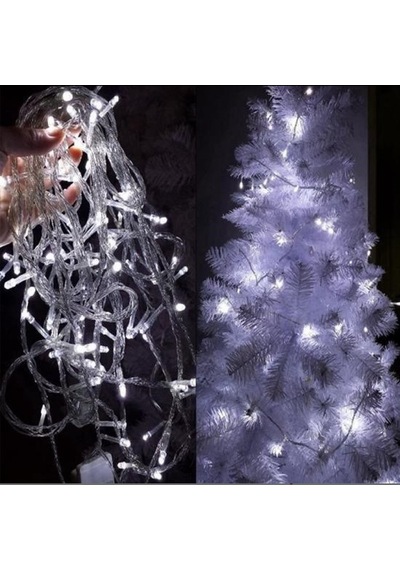 100 Ledli 8 Fonksiyonlu 10 Metre Beyaz Dekoratif Led Aydınlatma Işık 10 Metre