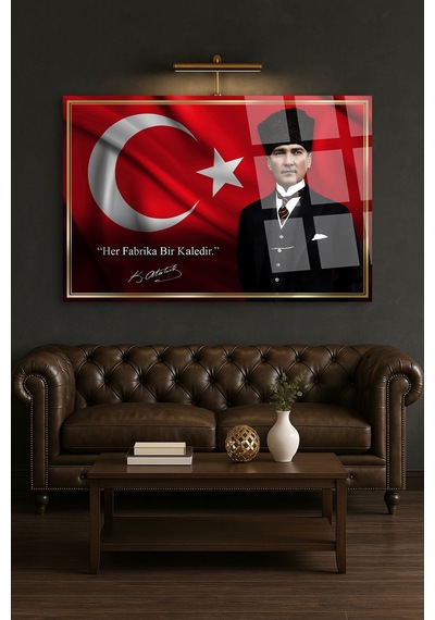 Her Fabrika Bir Kaledir Atatürk Makam Cam Tablo Sanatsal Duvar Dekoru Solmayan Canlı Renkler Salon Ve Oturma Odası Sevdiklerinize Hediyelik