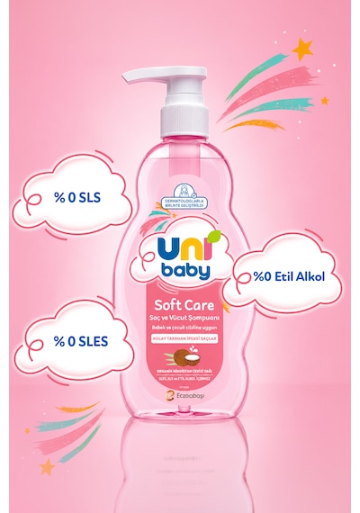 Uni Baby Soft Care Organik Hindistan Cevizi Yağlı Saç ve Vücut Şampuanı 700 Ml 3'lü