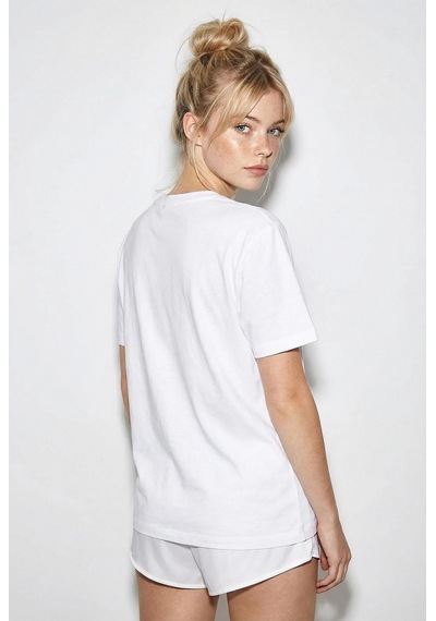 Shade Kadın Pamuk El İşi Flamingo Nakış Detaylı  Tasarım T-shirt 1004 60282049 - Beyaz L