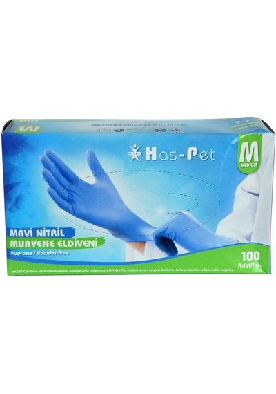 Has-Pet Pudrasız Mavi Nitril Muayene Eldiveni 100'lü M