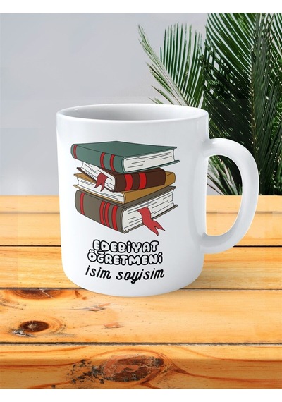 Edebiyat Öğretmeni Baskılı Kupa Bardak İsimli Kişiye Özel Ayraç Kitap Resim Ansiklopedi Çok Renkli