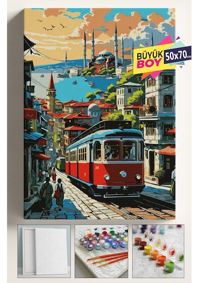 Sayılarla Boyama Seti Numaralı Tuval Fırça Boya Dahil Kasnaklı Set 50x70 Cm - İstanbul