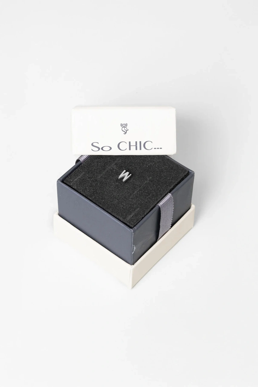 W Harfi 18 Ayar Beyaz Altın Kaplama Gümüş Tek Küpe Beyaz