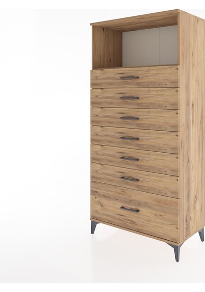 Hyperion Dolap Tek Raflı 7 Çekmeceli 88x44x182 Çam-çam Çam