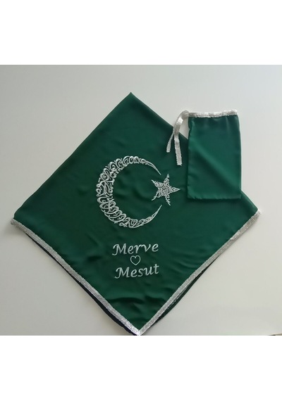 İsimli Asker Damat Kına Şalı Omuz Örtüsü Ayyıldız Nakış Işlemeli Isme Özel