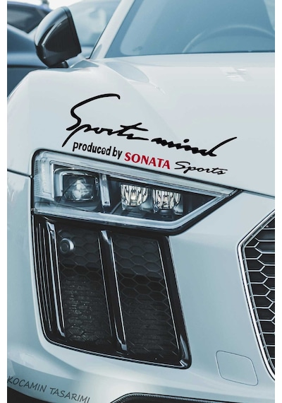Hyundai Sonata Sport Mind Far Şerit Sticker Siyah Zemin Kırmızı Yazı Araca Özel Tasarım Sonata Yazılı Siyah & Kırmızı