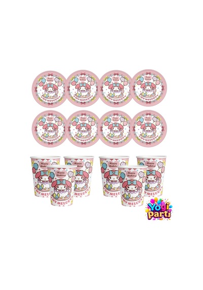 My Melody 8 Kişilik Tabak Bardak Ekonomik Doğum Günü Parti Malzeme Seti Renkli Tüm Yaşlar