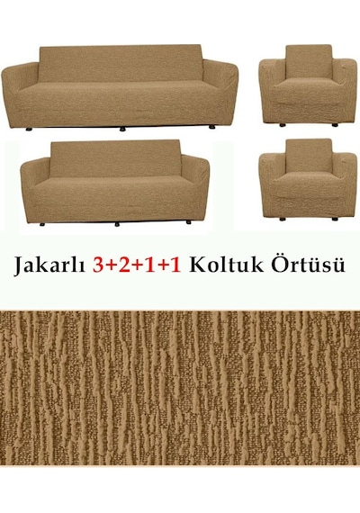 Jakarlı Koltuk Örtüsü , Kanepe ,chester Örtüsü 3211 Kahve Kahve