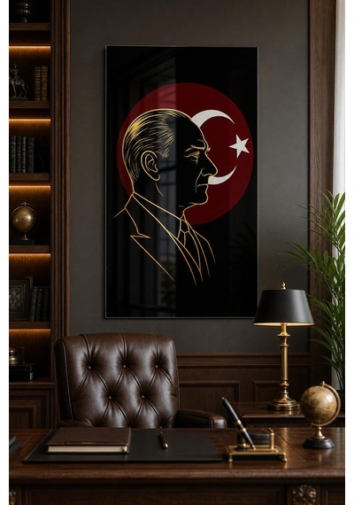 Atatürk Ve Türk Bayrağı Baskılı Cam Tablo Uv Baskı Milli Duvar Dekoru