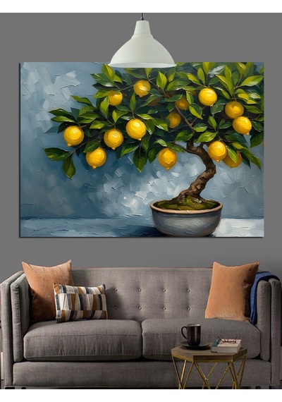Limon Ağacı Küçük Bonsai Dekoratif Kanvas - Mdf Ahşap Tablo