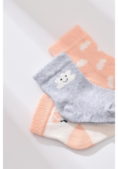 Step Bibaby Biorganic Cloudy 3'lü Çorap 68450 Somon 001