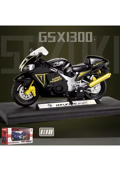 Suzuki Hayabusa Gsx1300 Die Cast Model Motorsiklet Siyah Standlı İnce Detay 1:18 Ölçek Çok Renkli