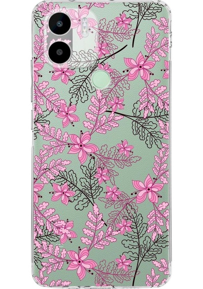 Redmi A2 Plus Slim Fit Kapak Floral Pembe Tasarımlı Şeffaf Silikon