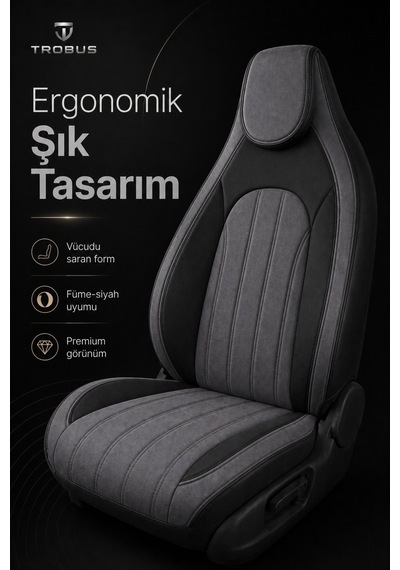 Fiat Albea 2002-2012 Bel Destekli Tay Tüyü Koltuk Kılıfı Tokyo Serisi Füme Siyah
