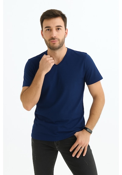 Sermoda Erkek Slim Fit V Yaka Tişört - Dar Kesim Basic Günlük T-shirt Lacivert