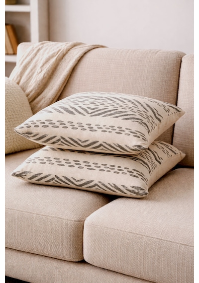 Faralya Life Baskılı Geometrik Desenli 2 Li Kırlent Kılıfı 45x45 Cm Dekoratif Koltuk Yastık Kılıfı Modern Salon Dekoru Gri Baskılı