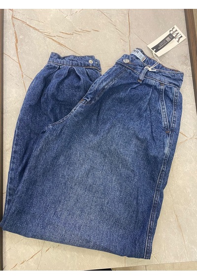 Ymr Moda Mavi Paça Çıtçıt Detaylı Salaş Kadın Jeans Kot Pantolon 26613-24/32