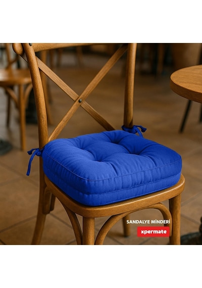 Çift Kat Sandalye Minderi Fermuarlı Yıkanabilir Kılıf Bağcıklı Su Ve Yağ İtici 42x42x8 Cm Çok Renkli