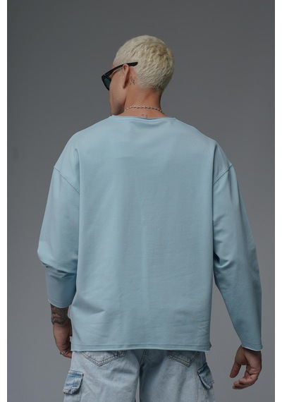 Pis Yaka Oversize Kalıp Düz Sweatshirt Mavi