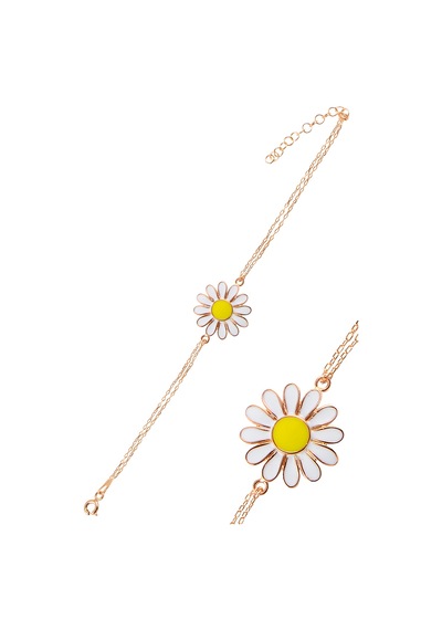 Çekirdekjewelry 925 Ayar Gümüş Rose Papatya Bileklik Sarı Mineli Çiçek Model Pembe