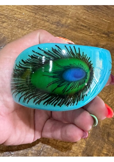 Tavus Kuşu Kanadı Desenli Kemik Kadın Hint Bileziği Çap 7 Cm Turkuaz