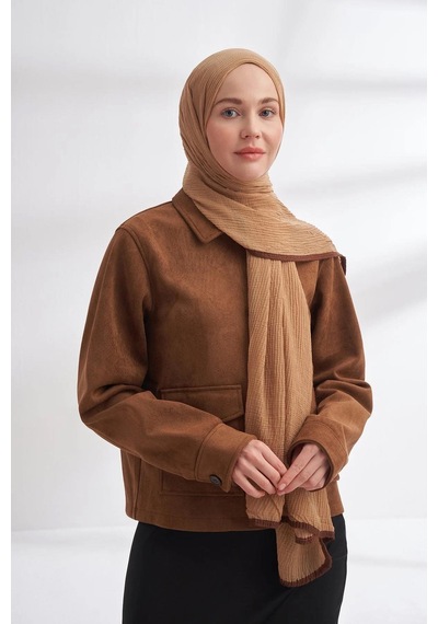 Armanda Müslin Biyeli Şal - Koyu Bej