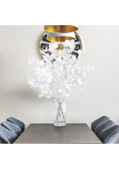 Yapay Çiçek Beyaz Okaliptus Tek Dal Kumaş Yapraklı Uzun Dal 80cm Eucalyptus
