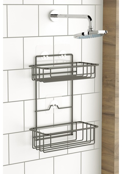 Teknotel Banyo Düzenleyici Şampuanlık 2 Katlı Yapışkanlı Banyo Duş Rafı Mat Siyah St256 Siyah