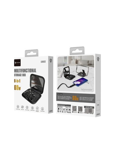 Lenyes Lb602 6in1 Type-c To Type-c Kablolu 60w Çevirici Adaptör Seti Standlı Saklama Kutusu Siyah