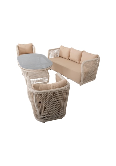 Psine Üçlü Rattan Bahçe Oturma Grubu 3+1+1+sehpalı Bahçe Takımı
