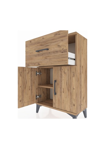 Arges Komodin Tek Raflı Tek Çekmeceli 2 Kapaklı 60x30x96 Çam-çam Çam