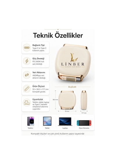 240w Type-c To Type-c Krem Teleskopik Şarj Ve Veri Kablosu, Geri Sarılabilir Mini Tasarım, Kademeli Uzunluk Ayarı,taşınabilir Hızlı Şarj Kablosu Krem 240w Type-c To Type-c Krem Teleskopik Şarj Ve Veri Kablosu, Geri Sarılabilir Mini Tasarım, Kademeli Uzunluk Ayarı,taşınabilir Hızlı Şarj Kablosu Krem