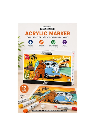 12 Renk Akrilik Markör Keçeli Kalem 1 Paket Cengo 12 Li Acrylic Marker Taş Cam Metal Seramik Plastik Tuval Ahşap Çok Renkli 12 Renk Akrilik Markör Keçeli Kalem 1 Paket Cengo 12 Li Acrylic Marker Taş Cam Metal Seramik Plastik Tuval Ahşap Çok Renkli