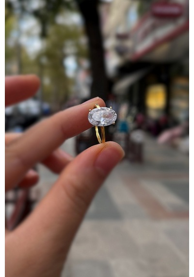 Gümüş Altın Kaplama Oval 12x8 Mm 4,5 Carat Tek Taş Yüzük İs323 Diğer