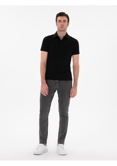 Siyah Slim Fit Polo Yaka Cepli T-shirt