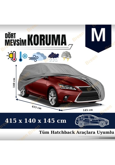 Breen Hatchbacklerle Uyumlu Gri - M Araba Branda, Oto Örtüsü Araç Uzunluğu 3.75m-4.15m Arası Gri - M Beden