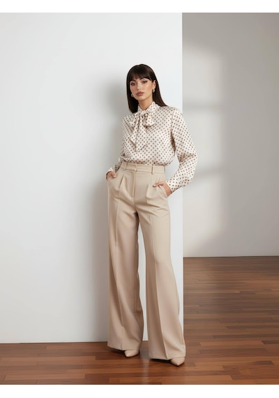 Pera Moda Puantiye Desenli Paris Fularlı Gömlek Kahve