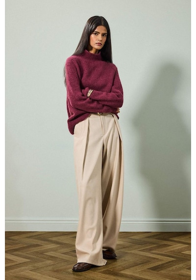 Defacto Wide Leg Çift Cepli Yüksek Bel Düz Paça Pantolon G6074ax25aubg287 Bej-bg287
