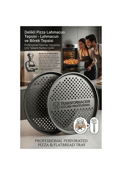 Zenvac Profesyonel Delikli Pizza Tepsisi 32 Cm - Yanmaz Yapışmaz Çıtır Tabanlı Karbon Çelik Lahmacun Ve Börek Te Renkli
