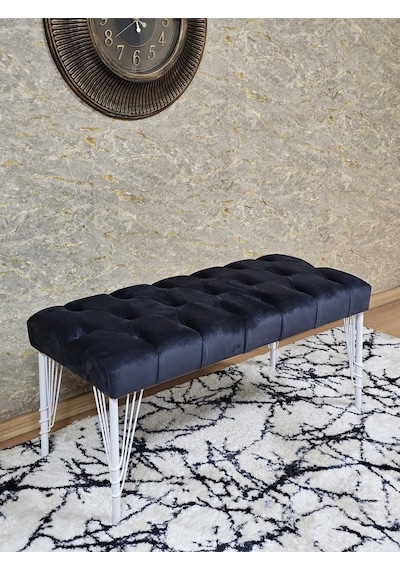 Zafir Beyaz Boyalı Tel Ayaklı 90 Cm Puf Bench - Puf - Bench - Kasalı Oturak - Oturak - Yatak Ucu Puf Füme