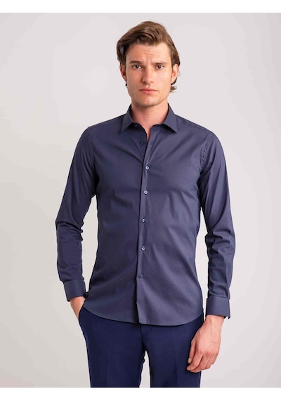 Dufy Lacivert Erkek Ekstra Slim Fit Düz Brent Yaka Uzun Kol Gömlek - 62471-lacivert Lacivert